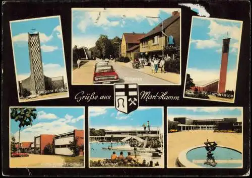 Marl-Hamm (Westfalen) MB: Kirche, Finkenstraße, Schule, Waldbad 1971