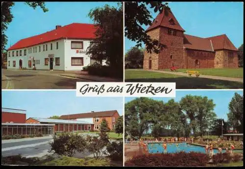Ansichtskarte Wietzen LK Nienburg Wese Gatshaus Kirche Schwimmbad Schule 1974