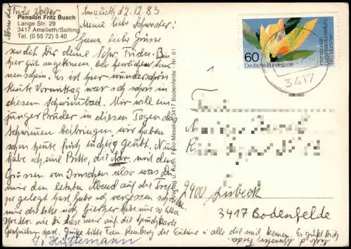 Ansichtskarte Amelith-Bodenfelde Pension Fritz Busch 4 Bild 1983