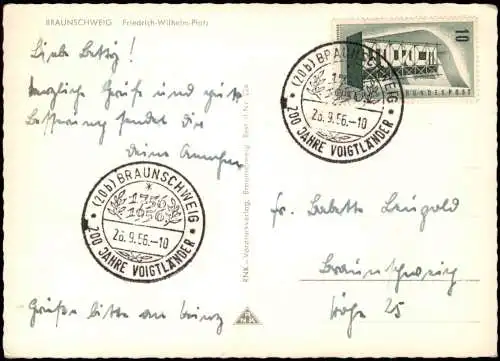 Ansichtskarte Braunschweig Friedrich Wilhelm Platz Verkehr 1956