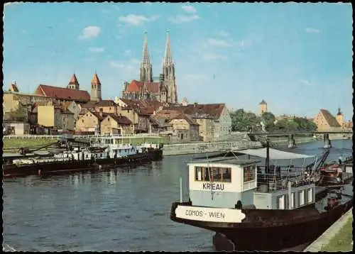Ansichtskarte Regensburg Donauhafen Schiff KRIEAU Cosmos - Wien 1969