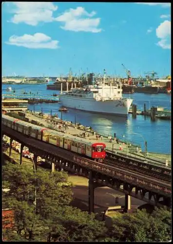 Ansichtskarte Hamburg Blick zur Überseebrücke S-Bahn Schiff 1986
