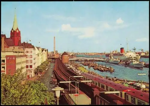 Ansichtskarte Hamburg Hafen Schiff S-Bahn und Straße 1979