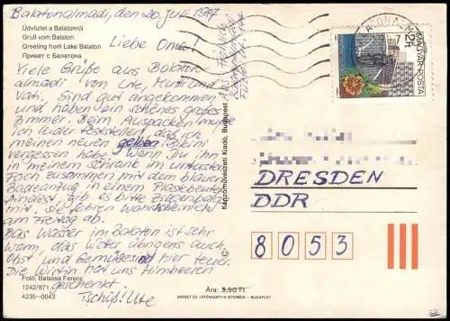 Postcard .Ungarn Balaton Üdvözlet a Balatonról Schiff Katamaran 1987