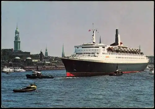 Ansichtskarte Hamburg Hafen mit Schiff Queen Elizabeth 2 1978