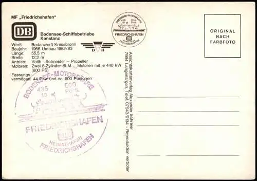 Ansichtskarte Friedrichshafen Bodensee - Autofähre Schiff 1977  Bordstempel