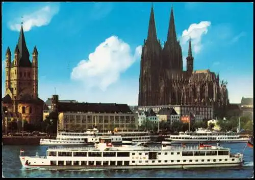 Ansichtskarte Köln Rheinufer mit Dom Rheinschiff 1986