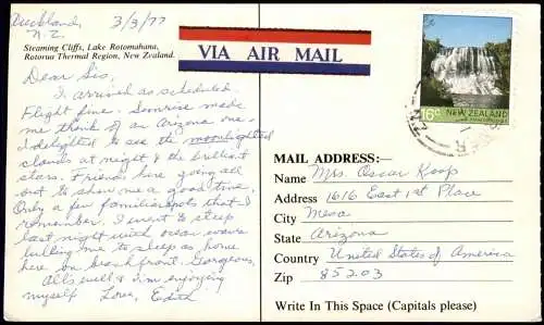 Postcard Neuseeland New Zealand Steaming Cliffs Rotomahana 1971  Via Airmail