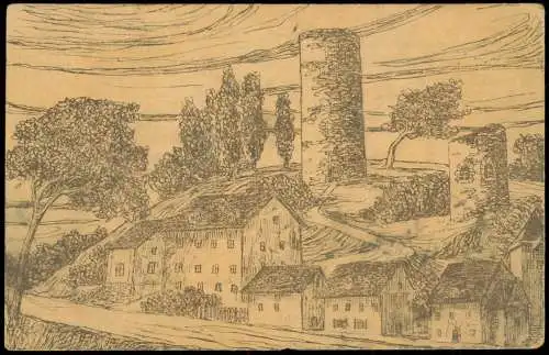 Ansichtskarte Bad Lobenstein Burgruine nach einem alten Gemälde. 1922