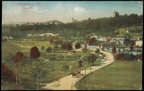 Ansichtskarte Orlamünde Weg zur Stadt - Brücke 1918