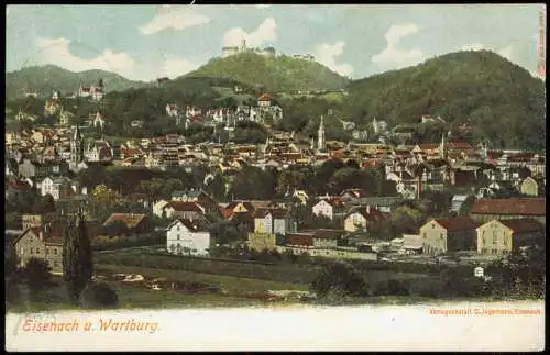 Ansichtskarte Eisenach Stadt und Wartburg 1905