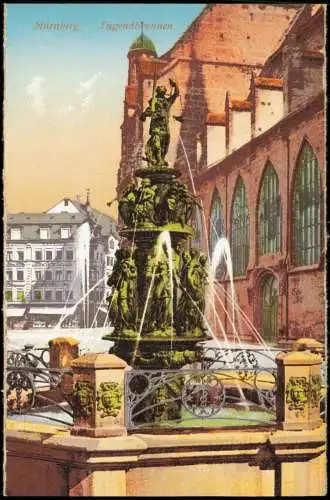 Ansichtskarte Nürnberg Tugendbrunnen 1910