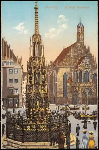 Ansichtskarte Nürnberg Schöner-Brunnen 1910