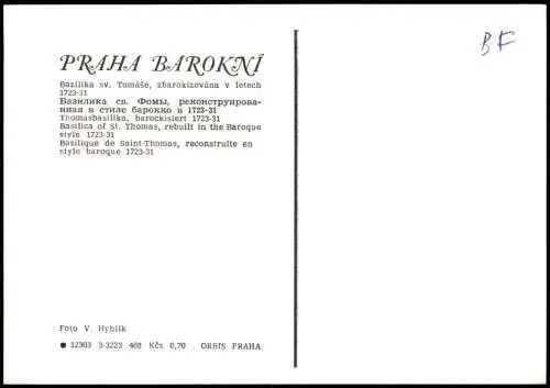 Postcard Prag Praha Bazilika sv. Tomáše, Thomasbasilika 1960