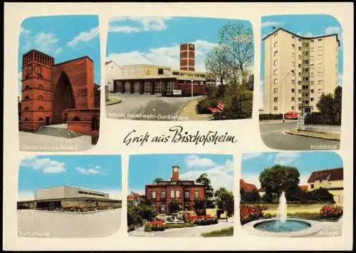 Ansichtskarte Bischofsheim Mainspitze Feuerwehr Hochhaus Kulturhalle MB 1969