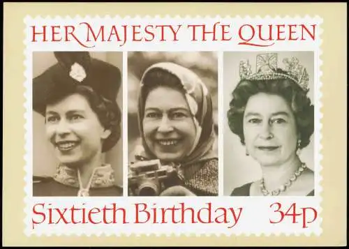 Ansichtskarte  Queen Elisabeth II 60. Geburtstag Briefmarke 1986