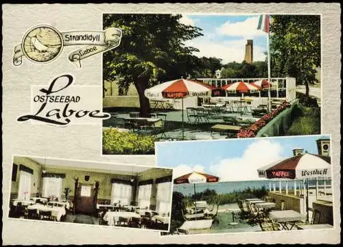 Ansichtskarte Laboe Mehrbildkarte mit Restaurant Strandidyll Café 1964
