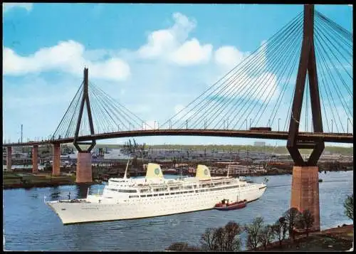 Ansichtskarte Hamburg Schiff Dampfer passiert die Köhlbrandbrücke 1979
