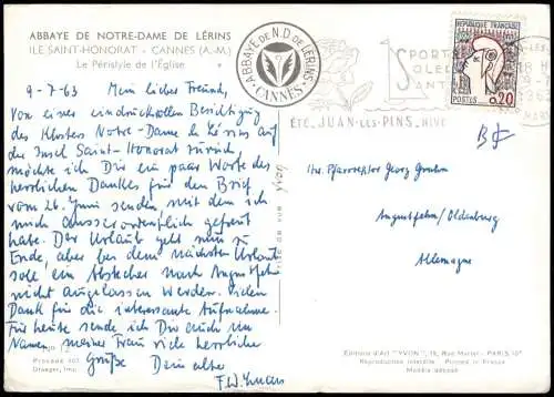 Cannes ABBAYE DE NOTRE-DAME DE LÉRINS ILE SAINT-HONORAT CANNES (A.-M.) 1963