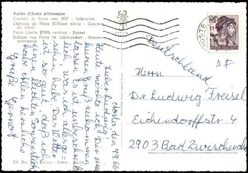 .Italien Italia Vallée d'Aoste pittoresque Castello di Fenis sec. XIV 1966