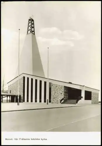 Postcard Malmö Kirche (Kyrka) Vår Frälsares katolska kyrka 1960