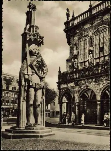Ansichtskarte Bremen Rathaus mit Roland Denkmal 1956
