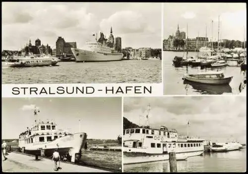 Ansichtskarte Stralsund 4 Bild Hafen Schiffe Fähren 1980