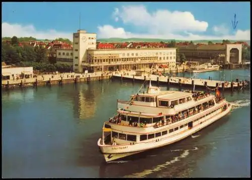 Friedrichshafen Hafenbahnhof mit Bodensee Motorschiff "Stuttgart" 1970