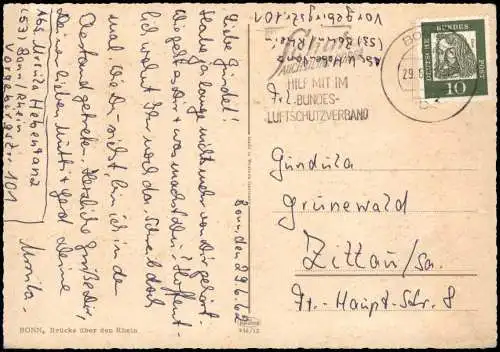 Bonn Rheinbrücke Fahrgastschiff CECILIE Rhein Schiff Dampfer 1962