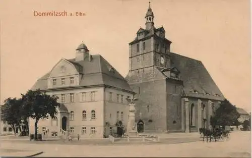 Ansichtskarte Dommitzsch Stadtpartie - Denkmal 1912