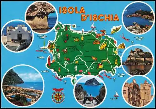 Cartolina Ischia Ischia (Insel) Mehrbildkarte mit Insel-Karte (Map) 1980