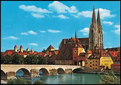 Ansichtskarte Regensburg Steinerne Brücke und Dom St. Peter 1980