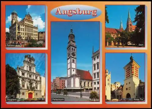 Augsburg Mehrbildkarte u.a. mit Perlachturm Rathaus Zeughaus 1990