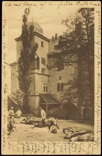 Ansichtskarte Weida (Thüringen) Im Hofe der Osterburg - Szene 1917