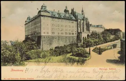 Ansichtskarte Altenburg Schloß colorierte AK 1901  Ankunftstempel