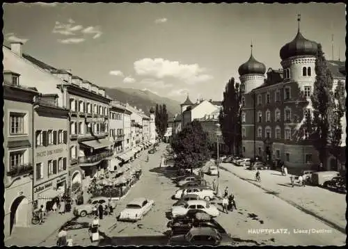 Ansichtskarte Lienz Ortsansicht Strassen Partie am Hauptplatz 1955
