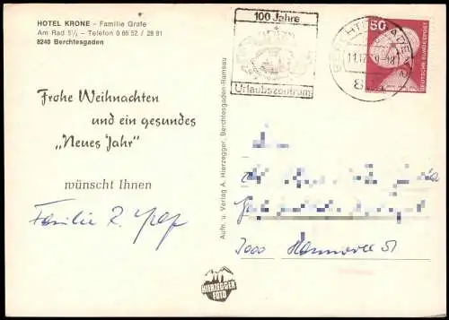 Ansichtskarte Berchtesgaden HOTEL KRONE Familie Grafe Am Rad 53 im Winter 1979