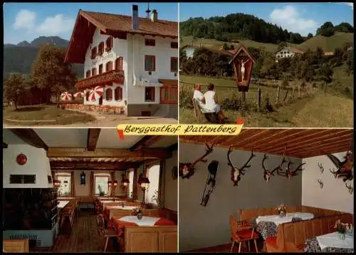 Ansichtskarte Bergen (Chiemgau) Berggasthof Pattenberg 4 Bild Gastraum 1980