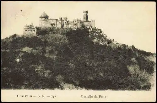 Postcard Sintra Cintra Castello da Pena 1922  gel Viereckstempel Portugal