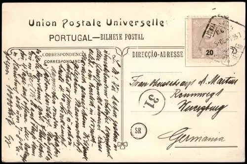 Postcard Sintra Cintra Castello da Pena 1922  gel Viereckstempel Portugal