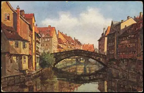 Ansichtskarte Nürnberg Fleischbrücke Künstlerkarte 1912