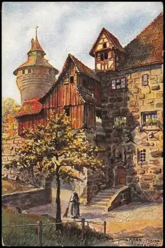 Ansichtskarte Nürnberg Nürnberger Burg, Burgeingang - Künstlerkarte 1912