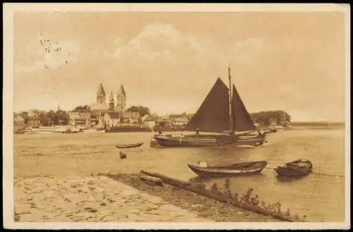 Ansichtskarte Rees am Rhein Stadt und Segelschiffe 1935