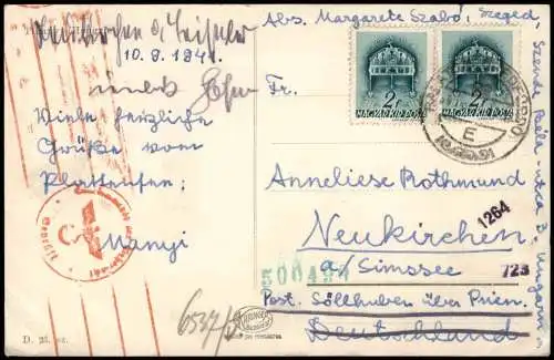 Postcard Tihany Stadt 1941  Roter Zensurstempel WK2