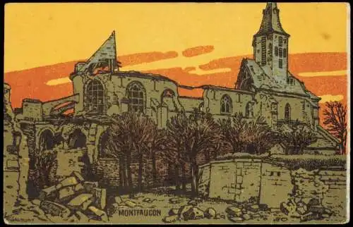 CPA Montfaucon Stadt Künstlerkarte Erster Weltkrieg 1917