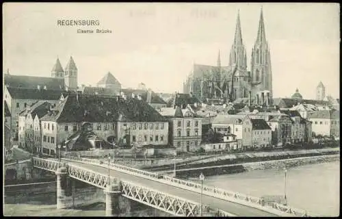 Ansichtskarte Regensburg Stadt Eiserne Brücke 1908