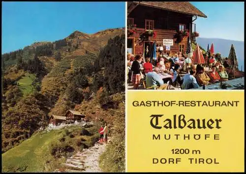 Dorf Tirol-Meran Merano Panorama-Ansicht und GASTHOF-RESTAURANT Talbauer 1980