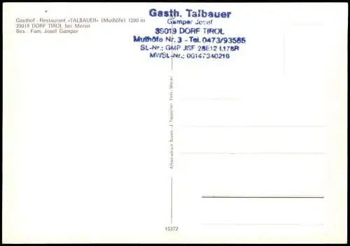 Dorf Tirol-Meran Merano Panorama-Ansicht und GASTHOF-RESTAURANT Talbauer 1980