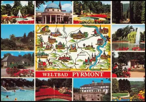 Bad Pyrmont Mehrbildkarte mit Ortsansichten u. Umgebungs-Landkarte 1980