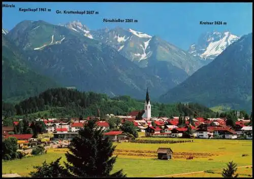 Oberstdorf (Allgäu) Panorama-Ansicht mit Blick zu den Alpen Bergen 1980